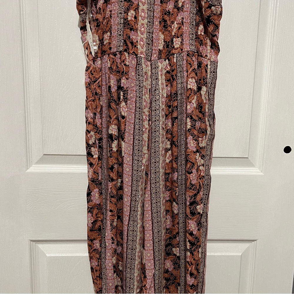 💗 *NEW* A.U.W. - Womena Bohemian Pink and Brown Full Length Jumpsuit - Picture 10 of 11